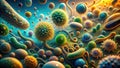 A microscopic world of diverse microorganisms a vivid exploration of cellular structures and their interconnectedness. Generative Royalty Free Stock Photo