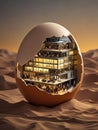 The microscopic world in eggs, brightly lit office buildings, Ai generated Royalty Free Stock Photo