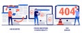 Microsite interface, cross-browser compatibility, 404 error concept with tiny people. Web development vector illustration set. Royalty Free Stock Photo