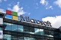 Microsoft emblem and logo on the facade of Microsoft Polska building