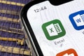 Microsoft Excel application icon on Apple iPhone X screen close-up. Microsoft office Excel app icon. Microsoft office on mobile ph Royalty Free Stock Photo
