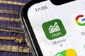Microsoft MSN money application icon on Apple iPhone X smartphone screen close-up. Microsoft msn money app icon. Social network. S