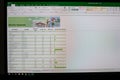 MIcrosoft office excel  application, home menu on device screen pixelated close up view. Bucharest, Romania, 2020 Royalty Free Stock Photo