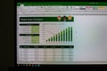 MIcrosoft office excel application, home menu on device screen pixelated close up view. Bucharest, Romania, 2020