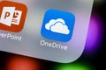 Microsoft OneDrive application icon on Apple iPhone X screen close-up. Microsoft onedrive app icon. Microsoft office OneDrive appl Royalty Free Stock Photo