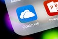 Microsoft OneDrive application icon on Apple iPhone X screen close-up. Microsoft onedrive app icon. Microsoft office OneDrive appl Royalty Free Stock Photo