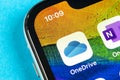 Microsoft OneDrive application icon on Apple iPhone X screen close-up. Microsoft onedrive app icon. Microsoft office OneDrive appl Royalty Free Stock Photo
