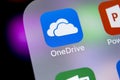 Microsoft OneDrive application icon on Apple iPhone X screen close-up. Microsoft onedrive app icon. Microsoft office OneDrive