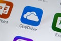 Microsoft OneDrive application icon on Apple iPhone X screen close-up. Microsoft onedrive app icon. Microsoft OneDrive application Royalty Free Stock Photo