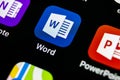 Microsoft word application icon on Apple iPhone X screen close-up. Microsoft office word icon. Microsoft office on mobile phone. S