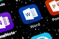Microsoft Word application icon on Apple iPhone X screen close-up. Microsoft office word icon. Microsoft office on mobile phone. S