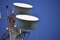 Microwave Antennas Close up View on Tower , Deep blue sky