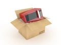 Microwave in cardboard box Royalty Free Stock Photo