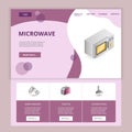 Microwave flat landing page website template. Mixer grinder, toaster, cooker hood. Web banner with header, content and