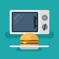 Microwave hot burger flat vector gaphic. Fast food option. Royalty Free Stock Photo