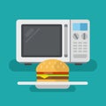 Microwave hot burger flat vector gaphic. Fast food option. Royalty Free Stock Photo