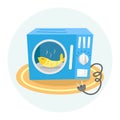 Microwave oven with the fish inside. Isolated vector illustration of kitchen appliances. Cartoon style Royalty Free Stock Photo