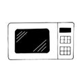 Microwave oven icon, sticker. sketch hand drawn doodle style. , minimalism, monochrome. kitchen, tool, food, cooking, heating