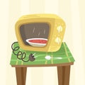 Microwave oven with the soup inside. Isolated vector illustration of kitchen appliances. Cartoon style Royalty Free Stock Photo