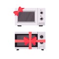 Microwave ovens with red bows and ribbons flat style