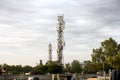 Communication tower with microwave parabolic antenna : (pix Sanjiv Shukla) Royalty Free Stock Photo