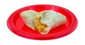 Microwaved Breakfast Burrito On Red Plate Royalty Free Stock Photo