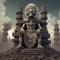 Mictlantecuhtli, the ancient aztec god of the underworld, above a pile of corpses, fantasy, intricate, elegant, highly detailed