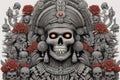 Mictlantecuhtli, the ancient aztec god of the underworld, above a pile of corpses, fantasy, intricate, elegant, highly detailed