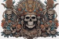 Mictlantecuhtli, the ancient aztec god of the underworld, above a pile of corpses, fantasy, intricate, elegant, highly detailed