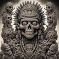 Mictlantecuhtli, the ancient aztec god of the underworld, above a pile of corpses, fantasy, intricate, elegant, highly detailed