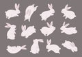 Mid autumn bunny. Chinese festival, rabbit modern character set. Asian funny flat holiday animals, oriental moon fest