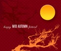 Mid Autumn Festival background with moon and sakura tree silhouette Royalty Free Stock Photo