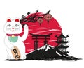 Mid-Autumn Festival for Chinese New Year- card with Maneki Neko Cat wishing Good Luck