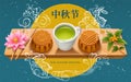 Mid autumn festival greeting card with mooncakes