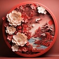 Mid Autumn Festival holiday or Chinese New Year festive with White and Pink Cherry Blossom Flowers Paper Cut with Asian elements Royalty Free Stock Photo