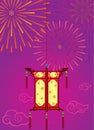 Mid Autumn festival lantern in firework background design illustration