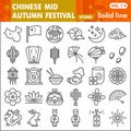 Mid autumn festival line icon set, holiday in China symbols collection or sketches. Moon festival linear style signs for