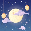 Mid autumn festival, moon, Chinese lantern, starry sky Royalty Free Stock Photo