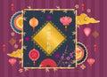 Mid autumn festival. Origami paper, decorative ornament. Lanterns, lotus.