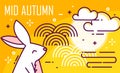 Mid-Autumn Festival poster with moon, rabbit and graphic elements on orange background. Thin line flat design. Vector Royalty Free Stock Photo