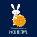 Mid autumn festival rabbit with mooncake isolated element. Chinese traditional festival design