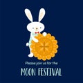 Mid autumn festival rabbit with mooncake isolated element. Chinese traditional festival vector