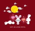 Mid autumn festival rabbit playing with lotus lanterns with chinese