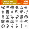 Mid autumn festival solid icon set, holiday in China symbols collection or sketches. Moon festival glyph style signs for Royalty Free Stock Photo