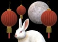 A Mid-Autumn Festival theme poster showing a full moon, a white rabbit and oriental lanterns