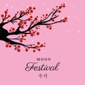 Mid autumn harvest moon festival with red flowers tree and stars vector design Royalty Free Stock Photo