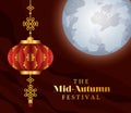 Mid autumn harvest moon festival with red lantern and stars vector design Royalty Free Stock Photo