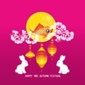 Mid Autumn Lantern Festival vector background with moon rabbit