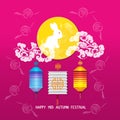 Mid Autumn Lantern Festival vector background with moon rabbit