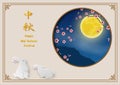 Mid Autumn or Moon Festival,celebrate theme with full moon on cloudy night background,Chinese translate mean Mid Autumn Festival